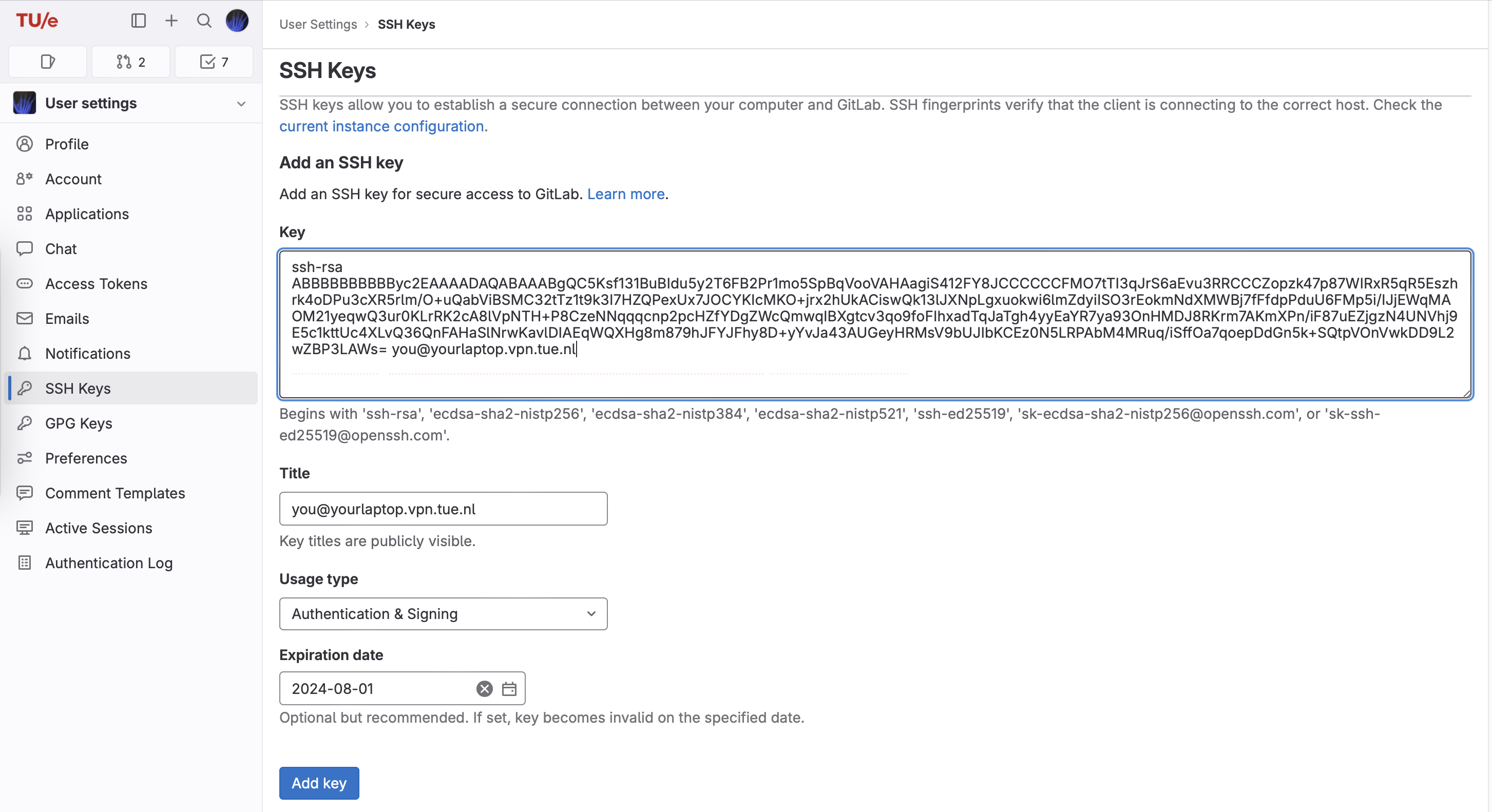 gitlab key upload